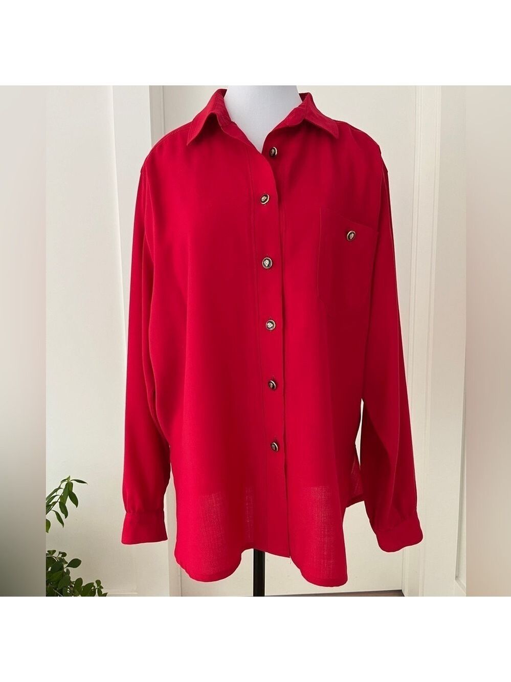 CITY COMBI Delmod Wool Blend Long Sleeve Button Front Shirt Office Casual Chic